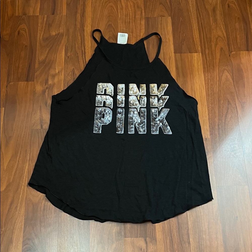 PINK Victoria's Secret Black Sequin Logo Tank